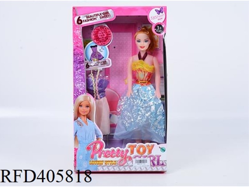 11.5-INCH MULTI-JOINT HOLLOW EVENING BARBIE DOLL COLOR BOX WITH FASHION HAT/CLOTHING