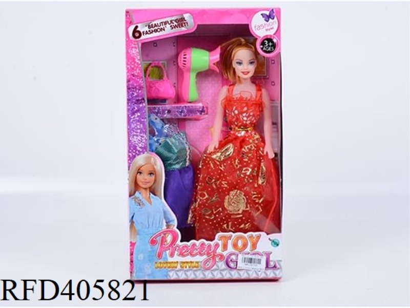 11.5-INCH MULTI-JOINT HOLLOW EVENING BARBIE DOLL COLOR BOX WITH HANDBAG/HAIR DRYER/CLOTHING