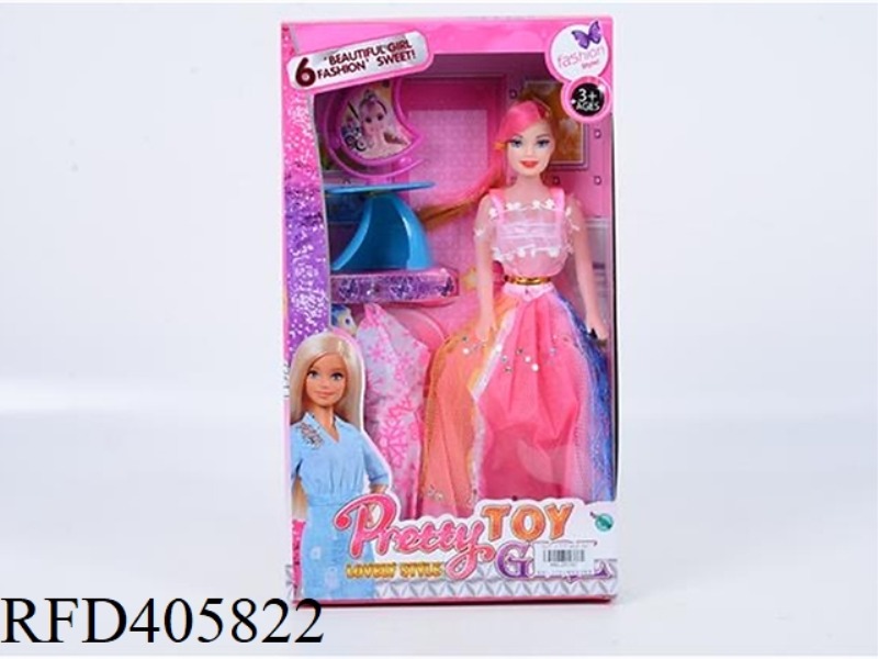 11.5-INCH MULTI-JOINT HOLLOW EVENING BARBIE DOLL COLOR BOX WITH CRESCENT DRESSING TABLE/CLOTHING