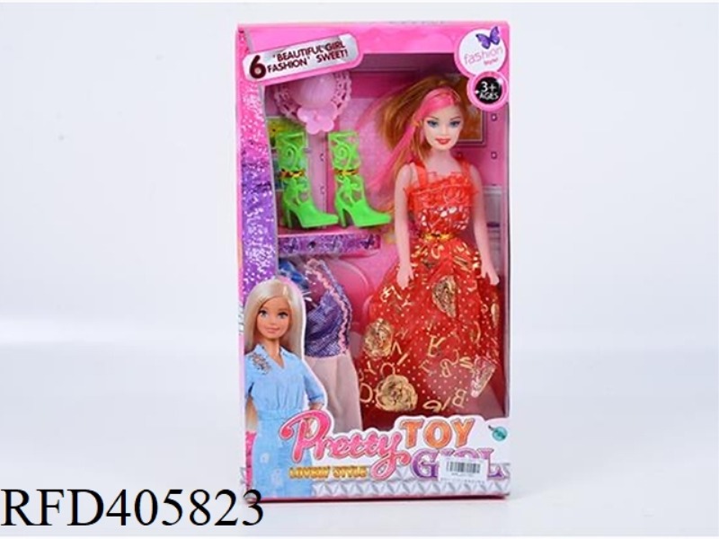 11.5-INCH MULTI-JOINT HOLLOW EVENING BARBIE DOLL COLOR BOX WITH LONG BOOTS/FLOWER HAT/CLOTHING