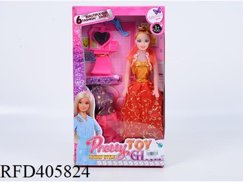 11.5-INCH MULTI-JOINT HOLLOW EVENING BARBIE DOLL COLOR BOX WITH HEART-SHAPED DRESSING TABLE/PLUM COM