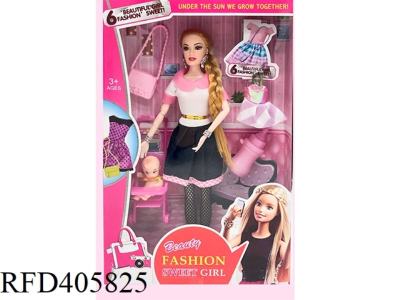 11.5-INCH MULTI-JOINT FASHION SUIT SKIRT WITH LONG BRAIDED BARBIE DOLL COLOR BOX WITH CLOTHING