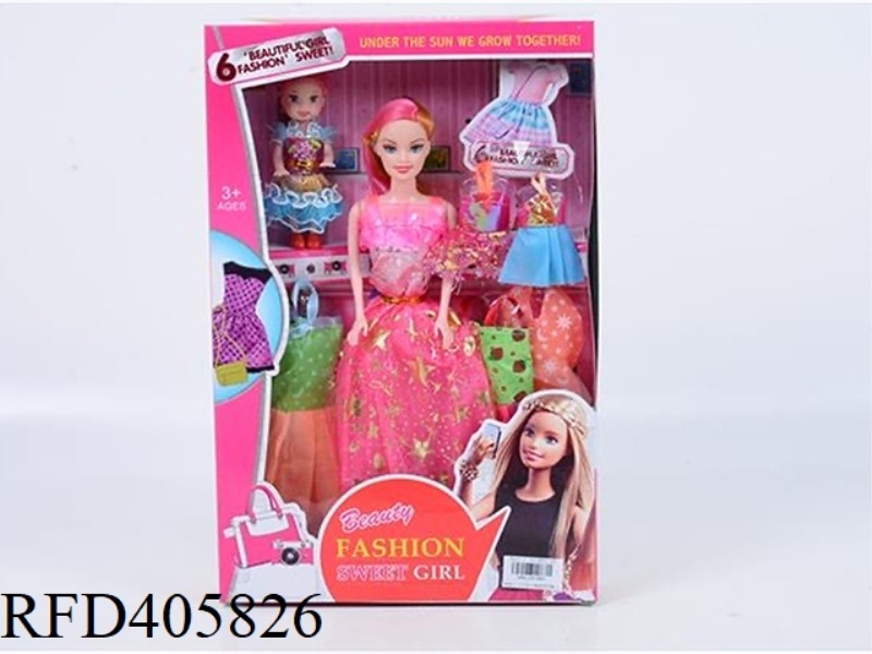 11.5 INCH MULTI-JOINT SOLID EVENING BARBIE DOLL COLOR BOX WITH LITTLE BARBIE/CLOTHING