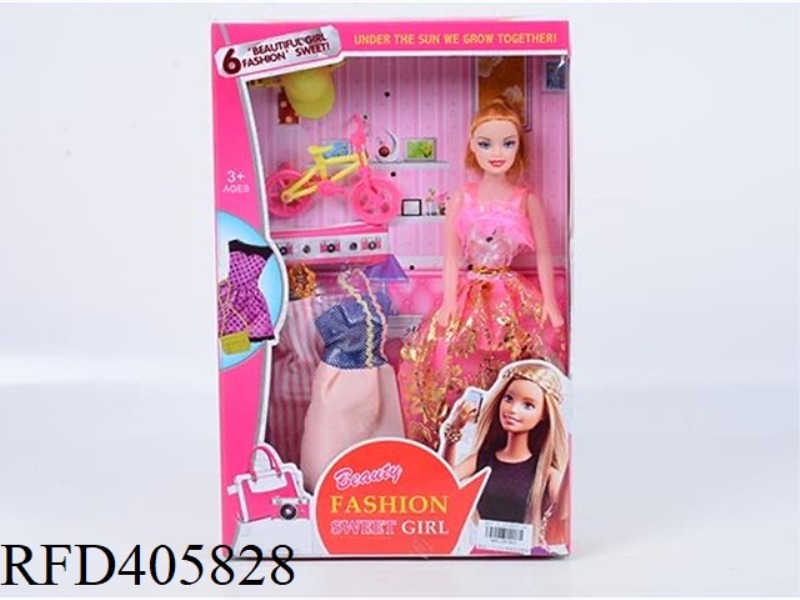 11.5-INCH MULTI-JOINT HOLLOW EVENING BARBIE DOLL COLOR BOX WITH BICYCLE/SAFETY HELMET/CLOTHING