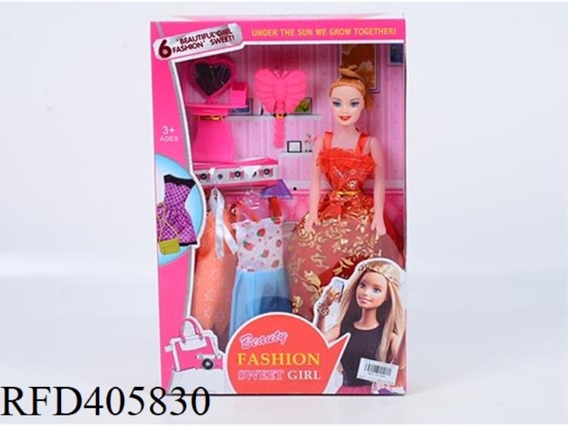 11.5-INCH MULTI-JOINT HOLLOW EVENING BARBIE DOLL COLOR BOX WITH HEART-SHAPED DRESSING TABLE/COMB/CLO
