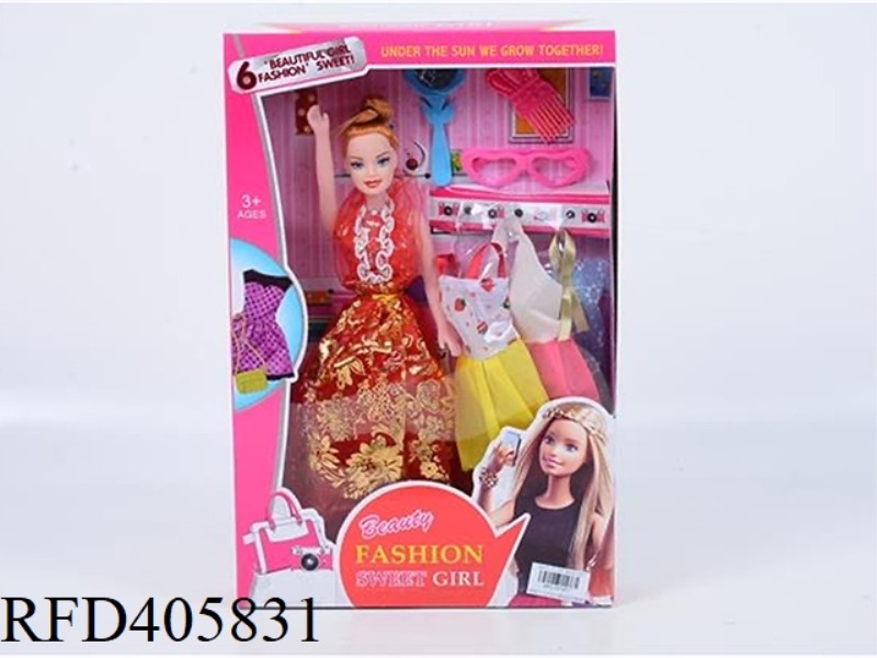 11.5-INCH MULTI-JOINT HOLLOW EVENING BARBIE DOLL COLOR BOX WITH MIRROR/CROWN COMB/HEART-SHAPED GLASS