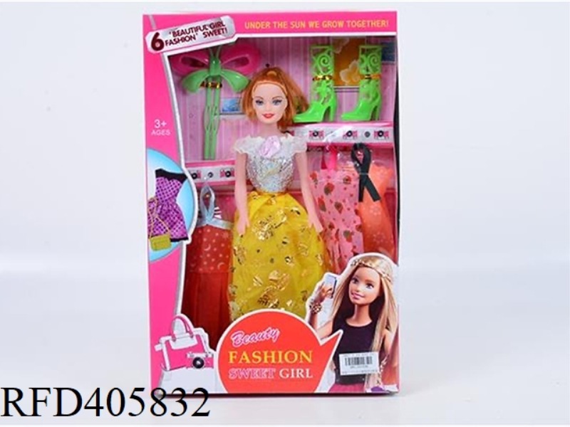 11.5-INCH MULTI-JOINT HOLLOW EVENING BARBIE DOLL COLOR BOX WITH DRAGONFLY HAIRPIN/LONG BOOTS/CLOTHIN