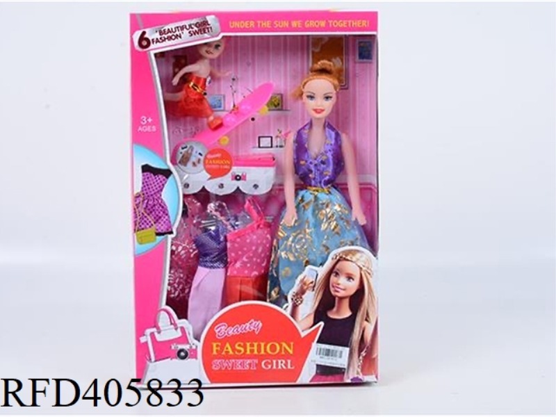 11.5-INCH MULTI-JOINT HOLLOW EVENING BARBIE DOLL COLOR BOX WITH SMALL BARBIE/SCOOTER/CLOTHING