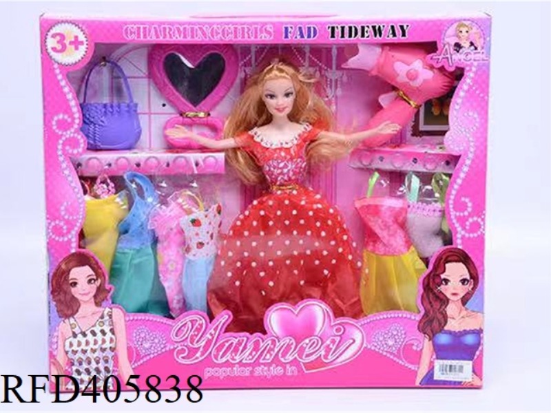 11.5-INCH MULTI-JOINT SOLID EVENING BARBIE DOLL COLOR BOX WITH HANDBAG/HEART-SHAPED MIRROR/HAIR DRYE