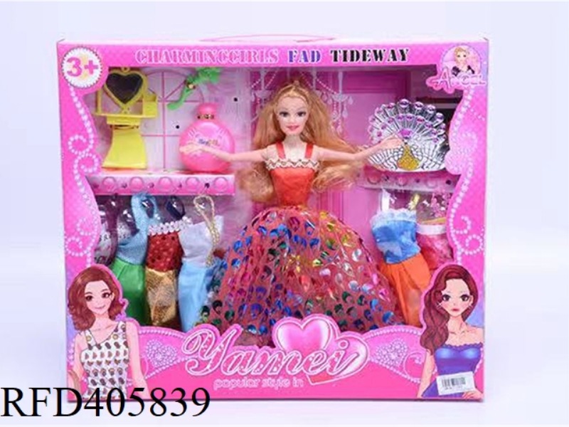11.5-INCH MULTI-JOINT SOLID EVENING BARBIE DOLL COLOR BOX WITH HEART-SHAPED DRESSING TABLE/PERFUME B