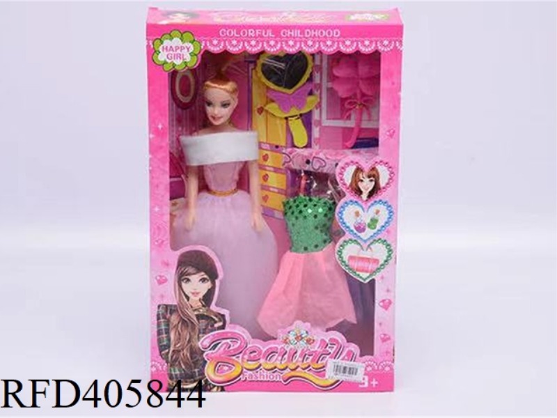 11.5 INCH MULTI-JOINT SOLID EVENING BARBIE DOLL COLOR BOX WITH HEART-SHAPED MIRROR/FOUR-LEAF COMB/CL