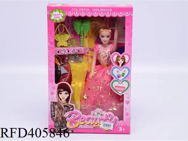 11.5-INCH MULTI-JOINT HOLLOW EVENING BARBIE DOLL COLOR BOX WITH BUTTERFLY BAG/COMB/CLOTHING