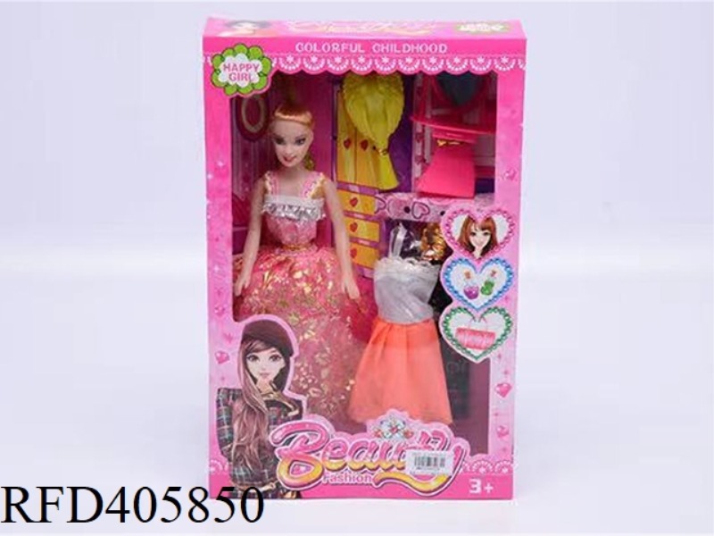 11.5-INCH MULTI-JOINT HOLLOW EVENING BARBIE DOLL COLOR BOX WITH WING COMB/HEART-SHAPED DRESSING TABL
