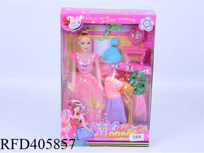 11.5-INCH MULTI-JOINT HOLLOW EVENING BARBIE DOLL COLOR BOX WITH PLUM COMB/PERFUME BOTTLE/DRESSING TA