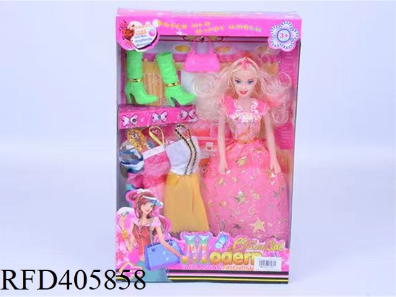 11.5-INCH MULTI-JOINT HOLLOW EVENING BARBIE DOLL COLOR BOX WITH BOOTS/BAG/CLOTHING
