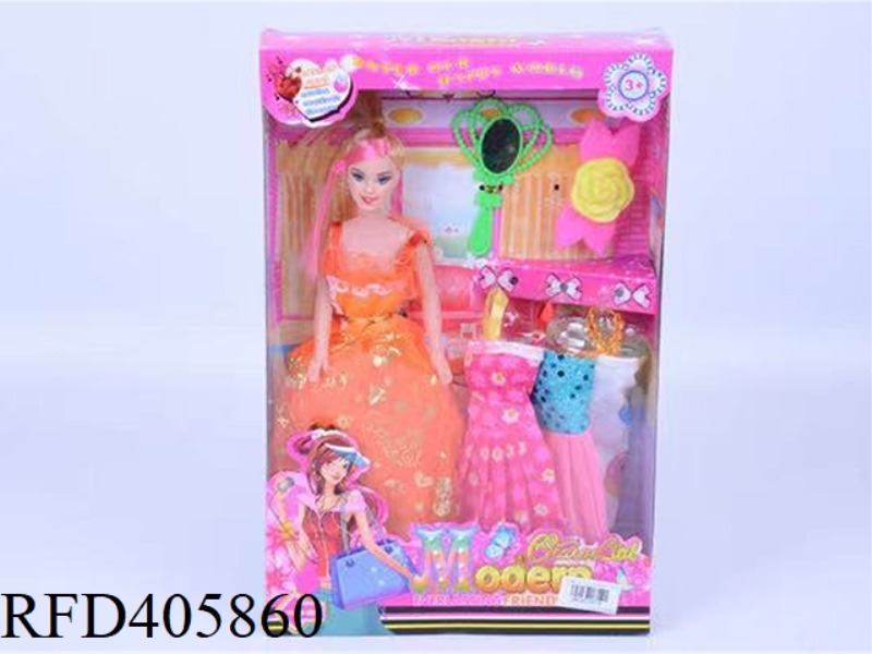 11.5-INCH MULTI-JOINT HOLLOW EVENING BARBIE DOLL COLOR BOX WITH MIRROR/HEAD FLOWER ACCESSORIES/CLOTH