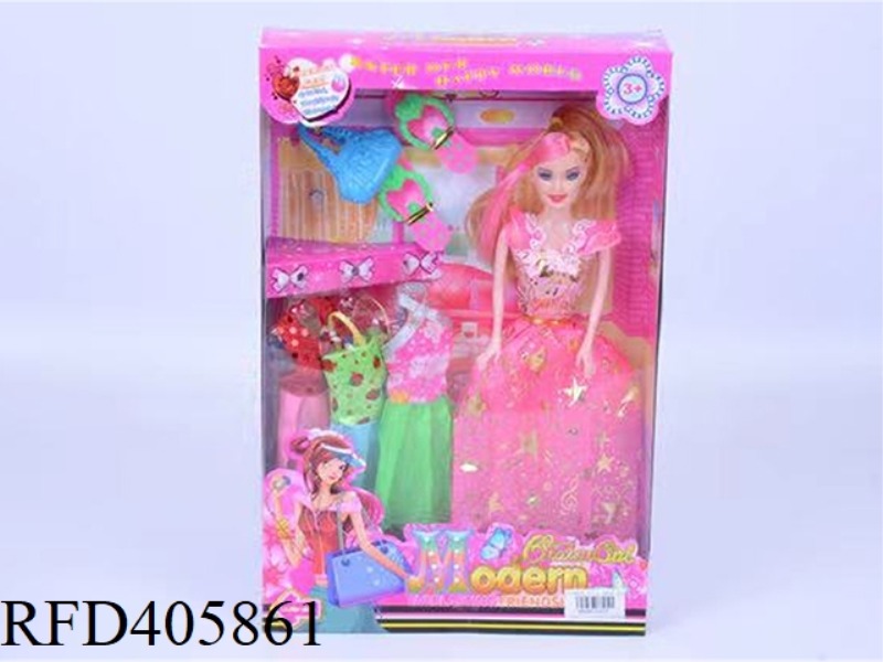 11.5-INCH MULTI-JOINT SOLID EVENING BARBIE DOLL COLOR BOX WITH HANDBAG/SLIPPERS/CLOTHING