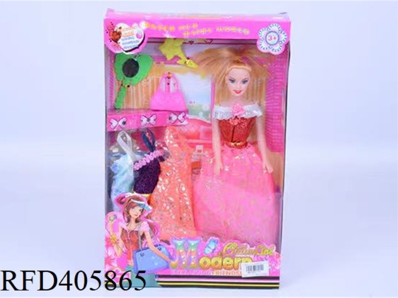 11.5-INCH MULTI-JOINT HOLLOW EVENING BARBIE DOLL COLOR BOX WITH BUTTERFLY MIRROR/PLUM COMB/BAG/CLOTH