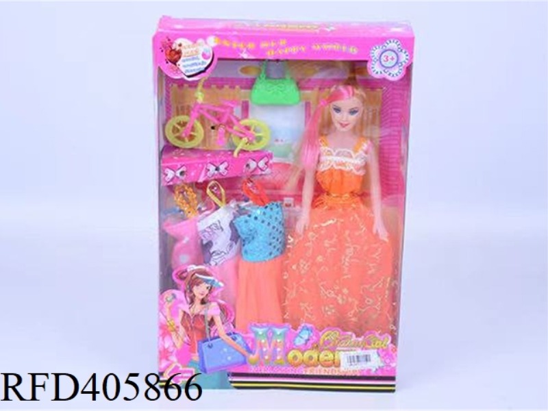 11.5-INCH MULTI-JOINT HOLLOW EVENING BARBIE DOLL COLOR BOX WITH BICYCLE/HANDBAG/CLOTHING