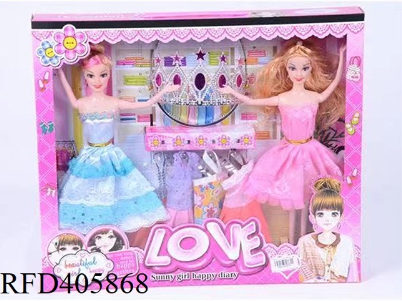 11.5 INCH MULTI-JOINT SOLID EVENING DRESS DOUBLE BARBIE COLOR BOX WITH CROWN/CLOTHING