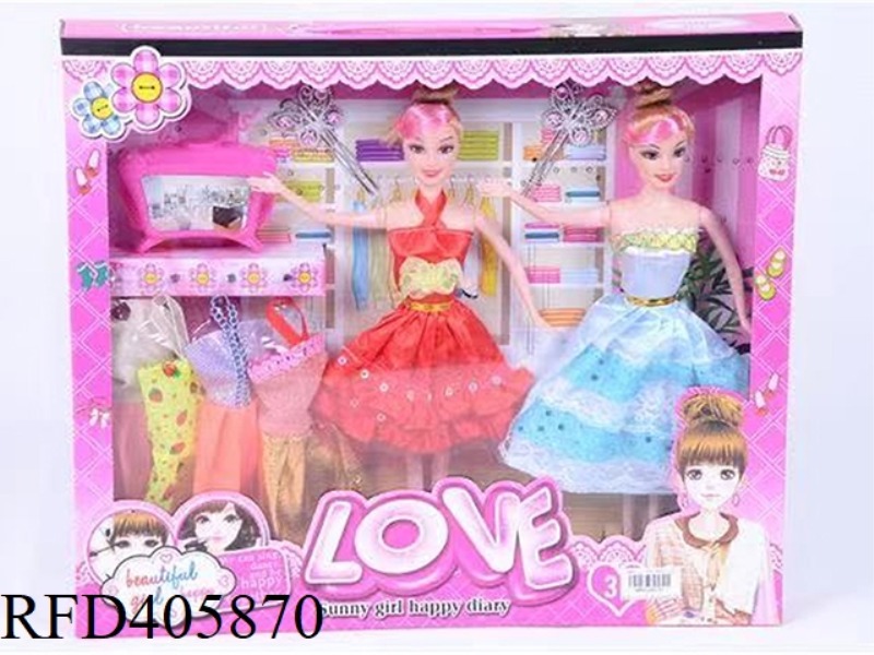 11.5-INCH MULTI-JOINT SOLID EVENING DOUBLE BARBIE COLOR BOX WITH TV SET/PAIR OF SILVER HAIRPIN/CLOTH