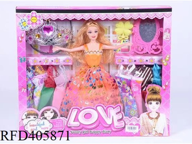 11.5-INCH MULTI-JOINT SOLID EVENING BARBIE DOLL COLOR BOX WITH JEWELRY CROWN/FOUR-LEAF COMB/FULL-LEN