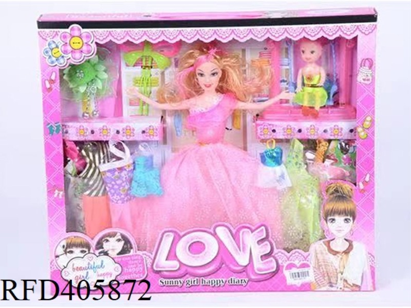 11.5 INCH MULTI-JOINT SOLID EVENING BARBIE DOLL COLOR BOX WITH FLOWER HAT/DRAGONFLY HAIRPIN/SMALL BA