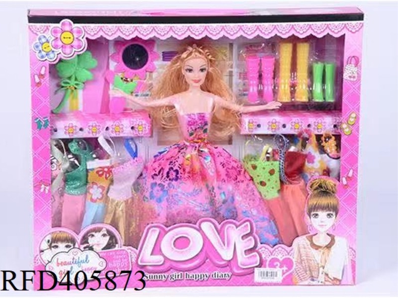 11.5-INCH MULTI-JOINT SOLID EVENING BARBIE DOLL COLOR BOX WITH FOUR-LEAF COMB/SUNFLOWER MIRROR/SHOE