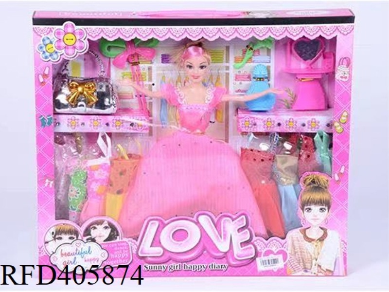 11.5-INCH MULTI-JOINT SOLID EVENING BARBIE DOLL COLOR BOX WITH LARGE WALLET/DRAGONFLY HAIRPIN/PERFUM