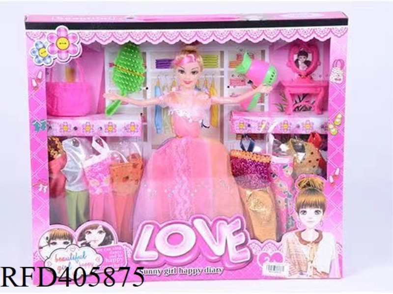 11.5-INCH MULTI-JOINT SOLID EVENING BARBIE DOLL COLOR BOX WITH HANDBAG/LEAF COMB/HAIR DRYER/DRESSING