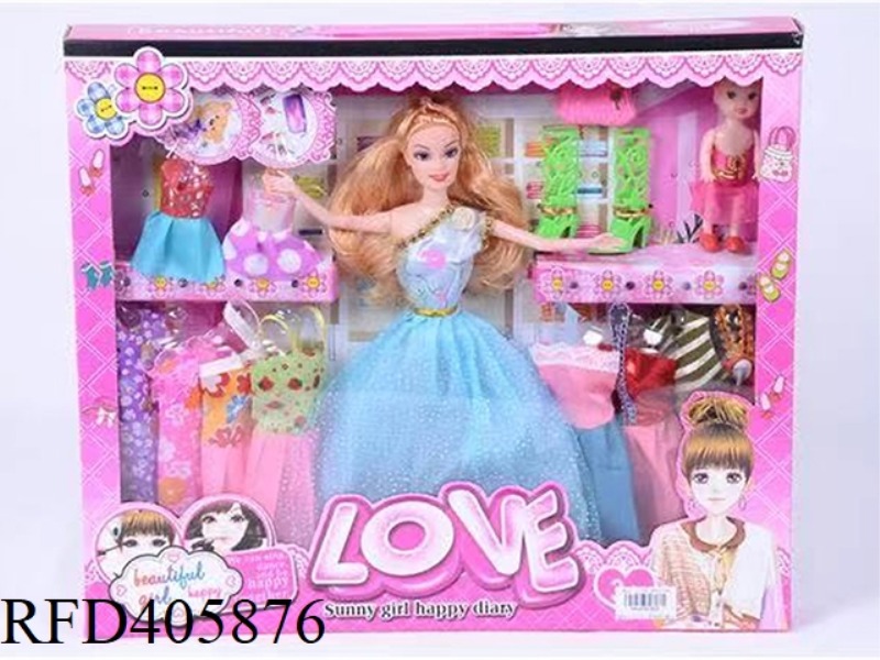 11.5 INCH MULTI-JOINT SOLID EVENING BARBIE DOLL COLOR BOX WITH BAG/BOOTS/BABY BARBIE/CLOTHING