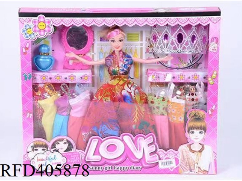 11.5 INCH MULTI-JOINT SOLID EVENING BARBIE DOLL COLOR BOX WITH CROWN COMB/PERFUME BOTTLE/JEWEL MIRRO