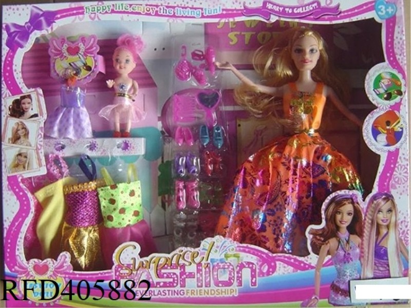 11.5 INCH MULTI-JOINT SOLID EVENING BARBIE DOLL COLOR BOX WITH COMB MIRROR HAIR DRYER BOOTS SET/LITT