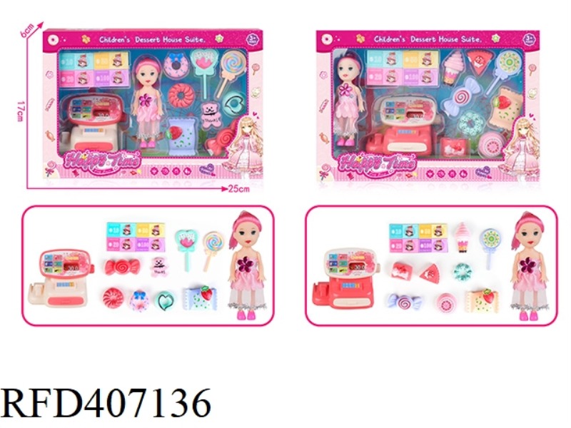 BARBIE LITTLE PRINCESS WITH CASH REGISTER + DESSERT CANDY SET