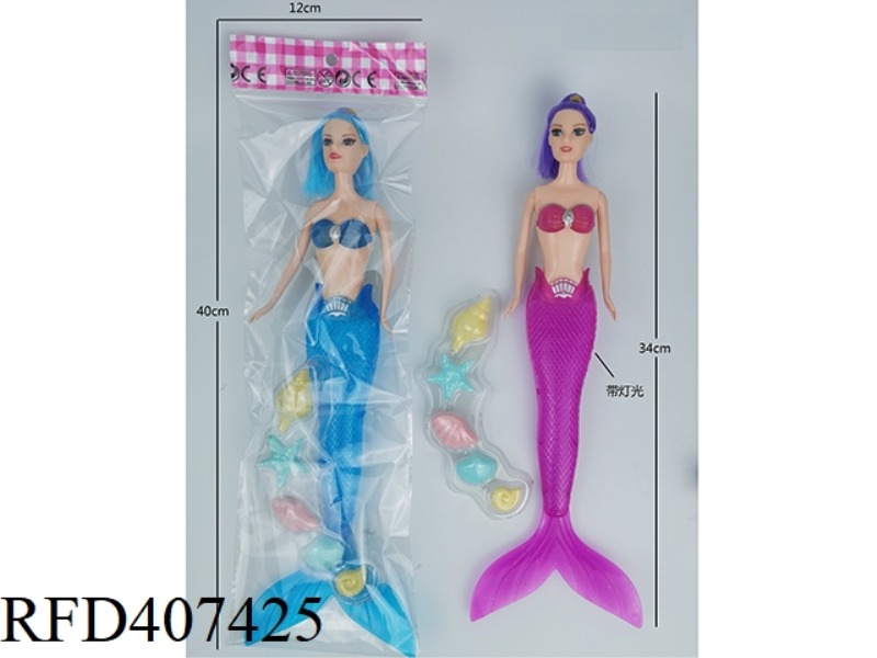 11 INCH SOLID BODY WITH LIGHTED MERMAID BARBIE DOLL AND SHELL BLISTER SHEET