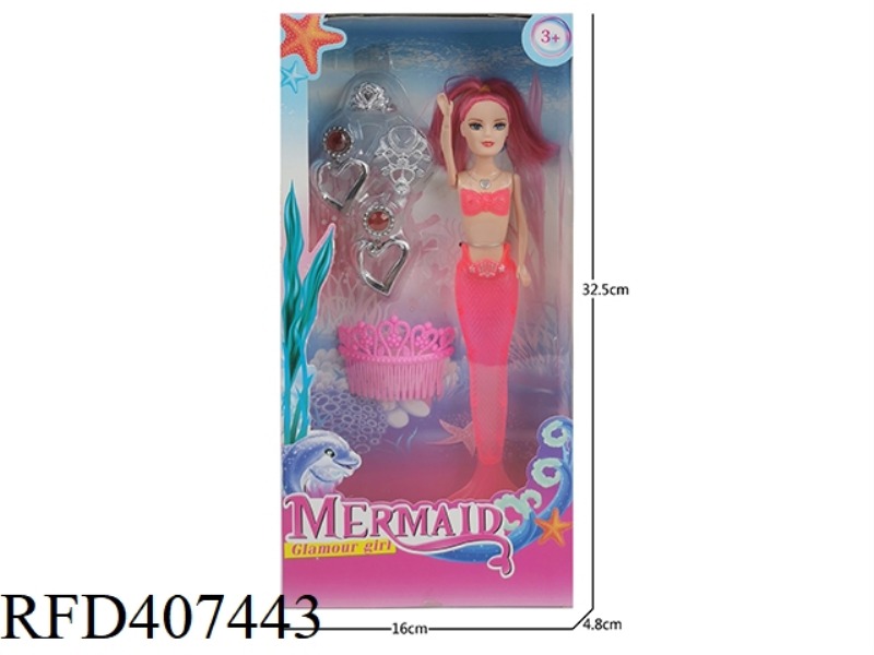 9 INCH SOLID MERMAID (WITH LIGHT) PLUS EARRINGS NECKLACE CROWN BLISTER PLUS COMB