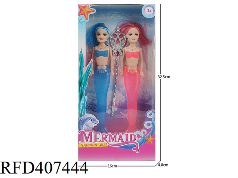 TWO 9-INCH SOLID MERMAID (WITH LIGHT) AND MAGIC WAND