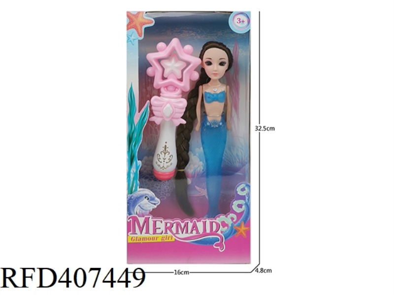 9 INCH SOLID BODY 3D EYE LONG BRAIDED MERMAID (WITH LIGHT) GABALA MAGIC WAND (NO FUNCTION)