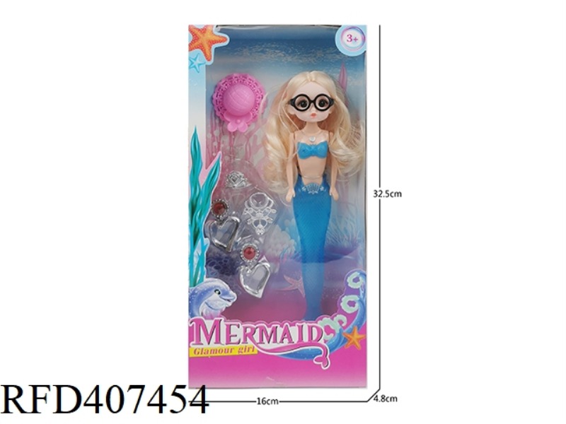 9 INCH SOLID BODY 3D EYE CUTE BABY MERMAID (WITH LIGHT) PLUS EARRINGS NECKLACE CROWN BLISTER PLUS HA