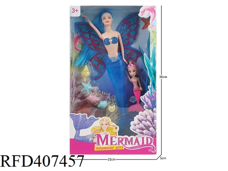 11 INCH SOLID BODY WITH WINGS AND LONG HAIR MERMAID (WITH LIGHT) BARBIE DOLL PLUS LITTLE MERMAID PLU
