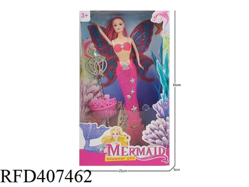 11 INCH SOLID BODY MERMAID WITH WINGS (WITH LIGHT) BARBIE DOLL PLUS COMB PLUS MAGIC WAND