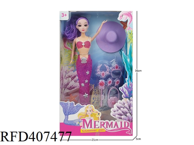 11 INCH SOLID BODY 3D EYE MERMAID (WITH LIGHT) BARBIE DOLL PLUS WAND NECKLACE CROWN BLISTER PLUS BEA