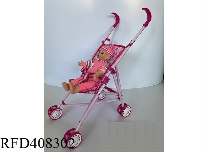 LIGHT PURPLE IRON CART WITH 12-INCH BOY ONE-PIECE DOLL