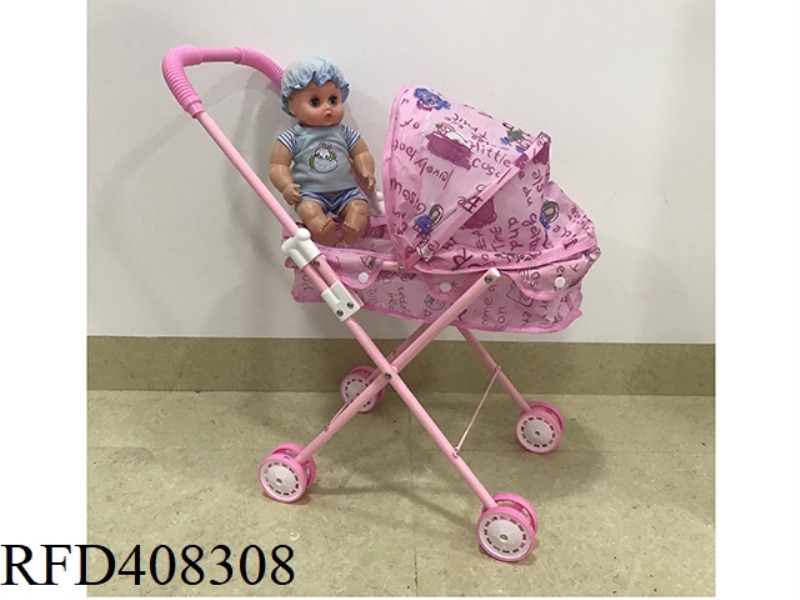 PINK IRON CART WITH 12 INCH MALE DOLL
