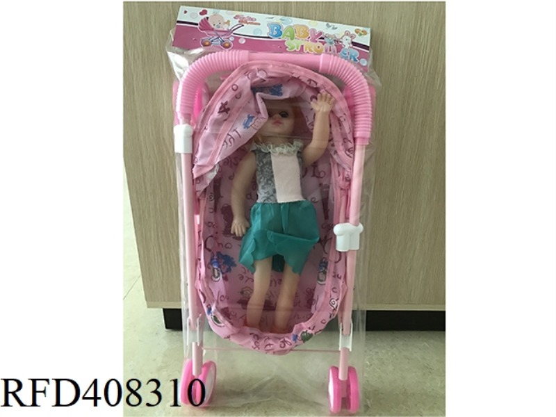PINK IRON CART WITH 16 INCH FEMALE DOLL