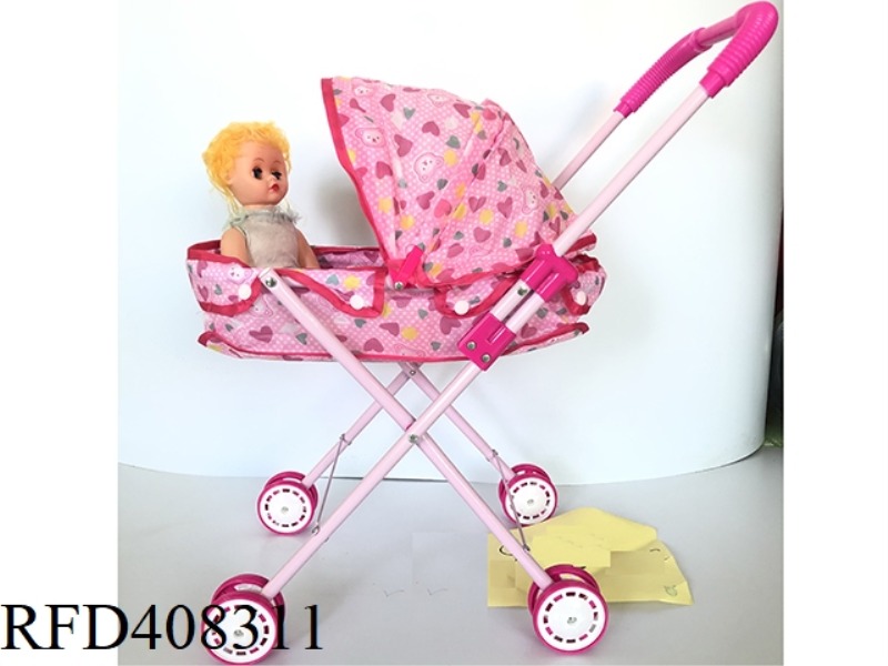 LIGHT PURPLE IRON CART WITH 16 INCH FEMALE DOLL