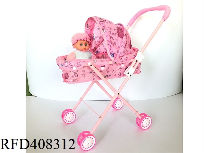 LIGHT RED IRON CART WITH 12-INCH ONE-PIECE DOLL