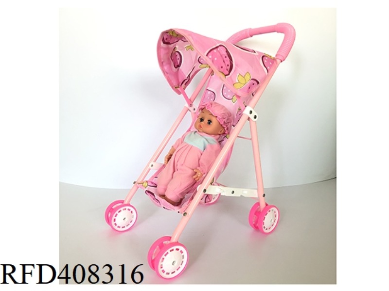 LIGHT RED IRON CART WITH 12-INCH ONE-PIECE DOLL