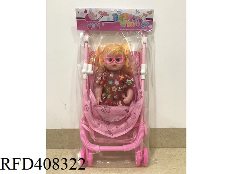 LIGHT RED IRON CART WITH 14 INCH EYES DOLL