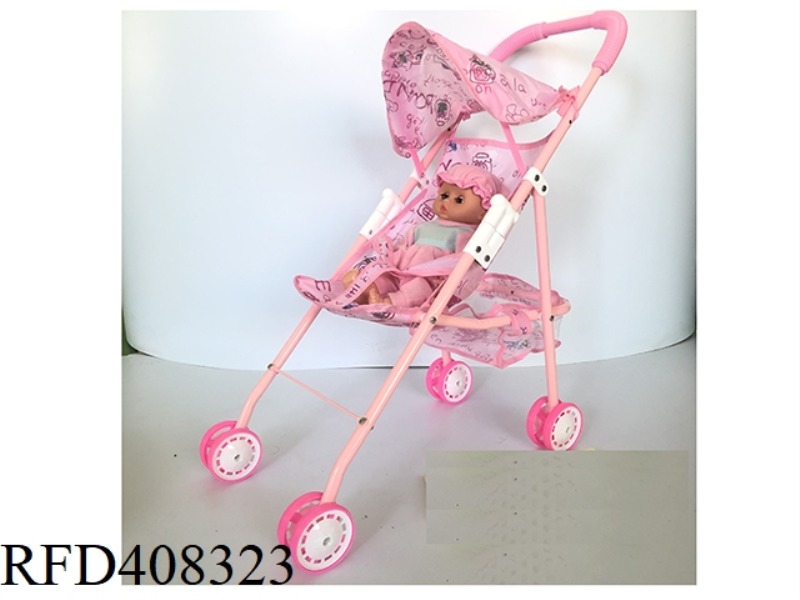 LIGHT RED IRON CART WITH 14 INCH COTTON BODY IC DOLL